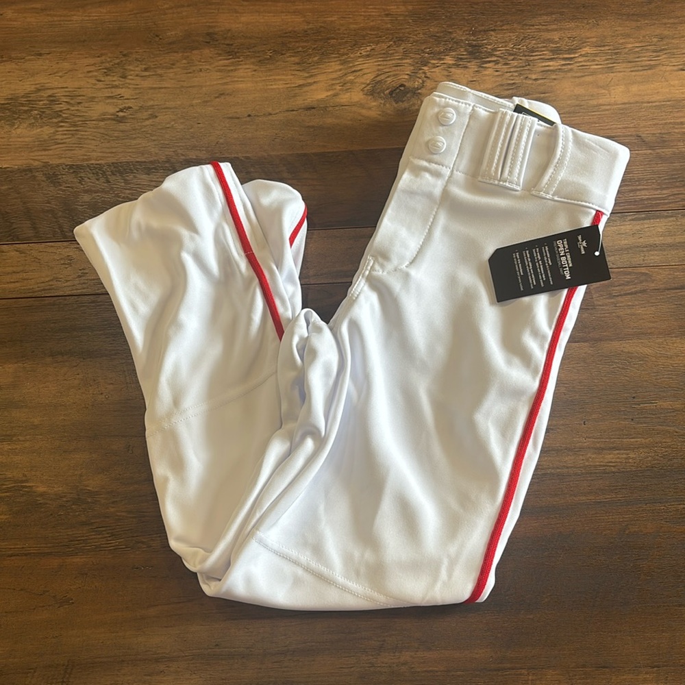 Champro Youth Medium Baseball Pants Open Bottom White Red Piping NWT